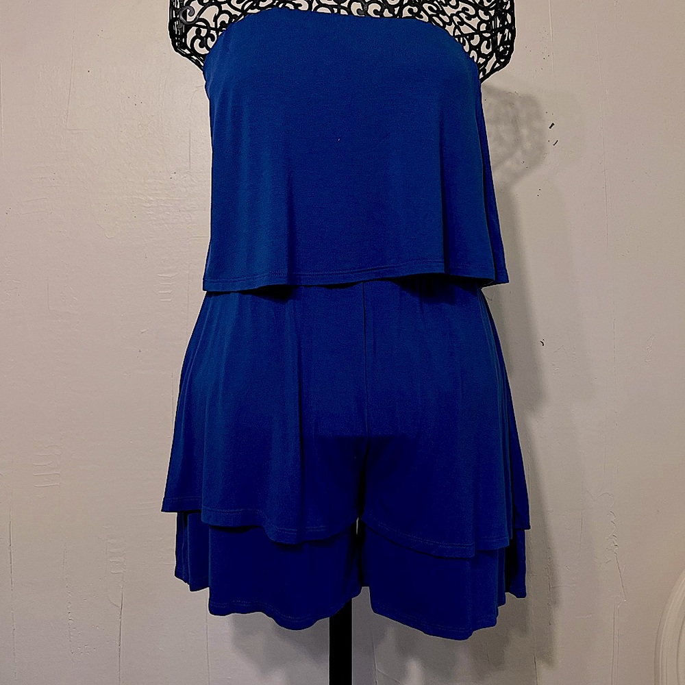Royal Blue Tube Top Shorts Romper - Women’s Small - elastic waist-Lilypad Brand